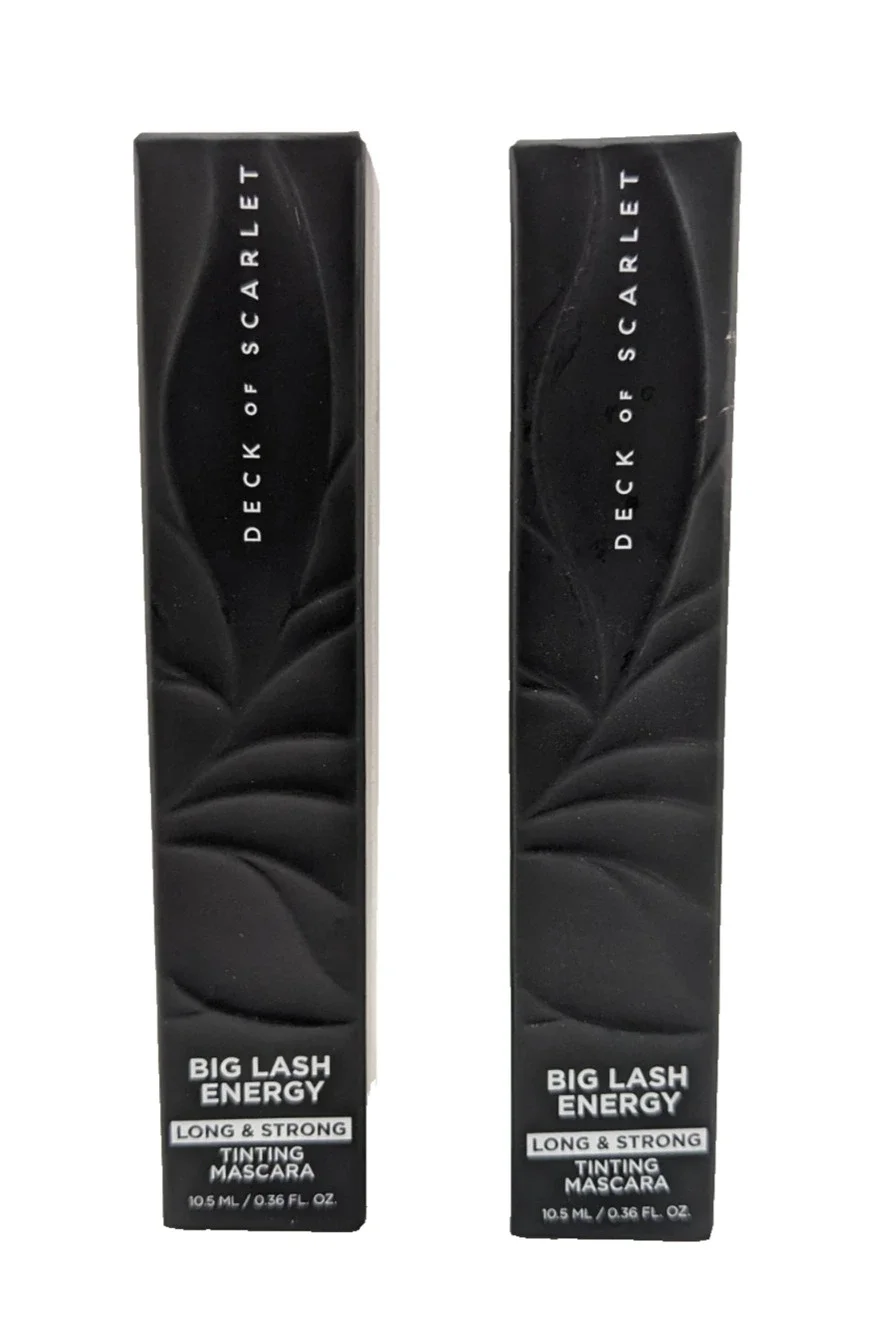 2x DECK OF SCARLET ~ BIG LASH ENERGY TINTING MASCARA ~ BLACK ~ 0.36oz Each Boxed